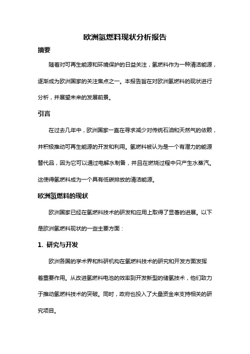 欧洲氢燃料现状分析报告