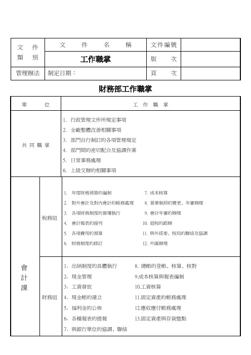 财务部工作职掌