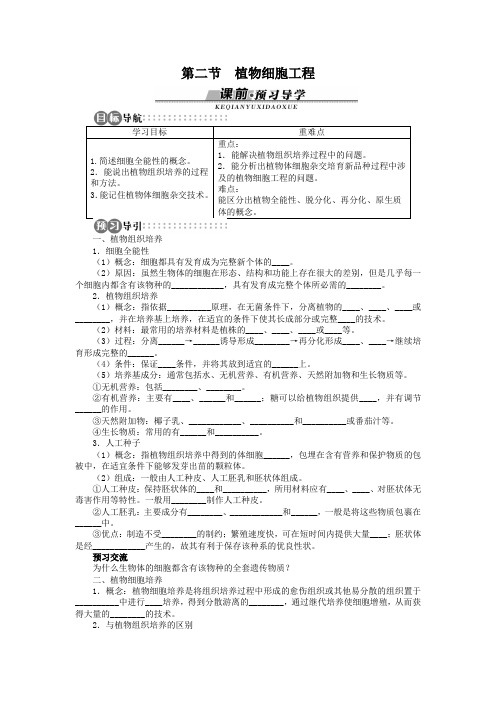 苏教版选修3 植物细胞工程学案