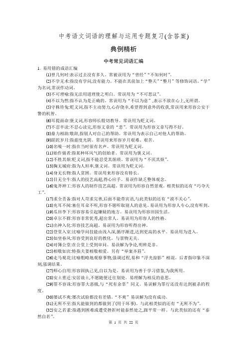 中考语文词语的理解与运用专题复习(含答案)