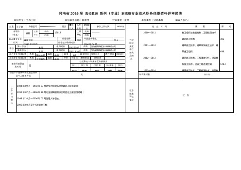 河南省2016度高校教师系列(专业)副高级专业技术职务任职资格评审简表【模板】