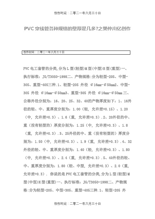 PVC穿线管各种规格的壁厚是多少
