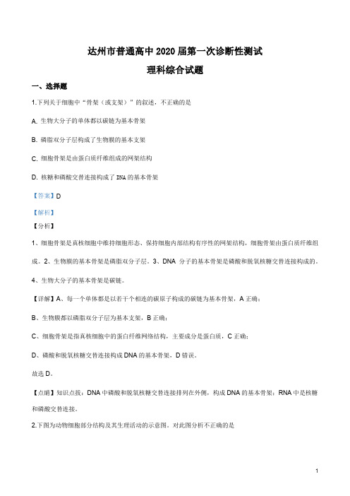 四川省达州市普通高中2019-2020学年高三第一次诊断性测试理综生物试题(解析版)