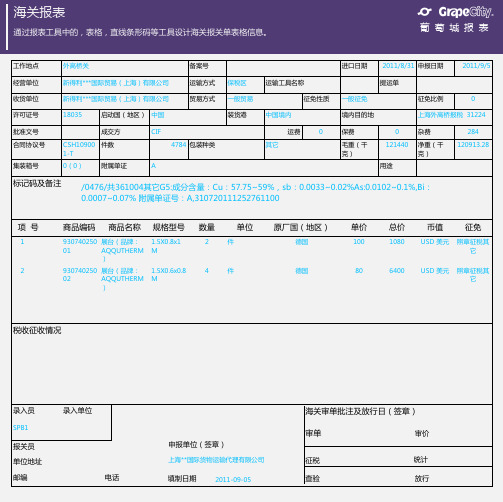 海关报关单-Word类报表