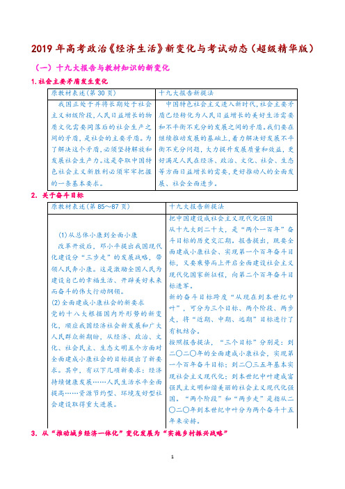 2019年高考政治《经济生活》新变化与考试动态(超级精华版)
