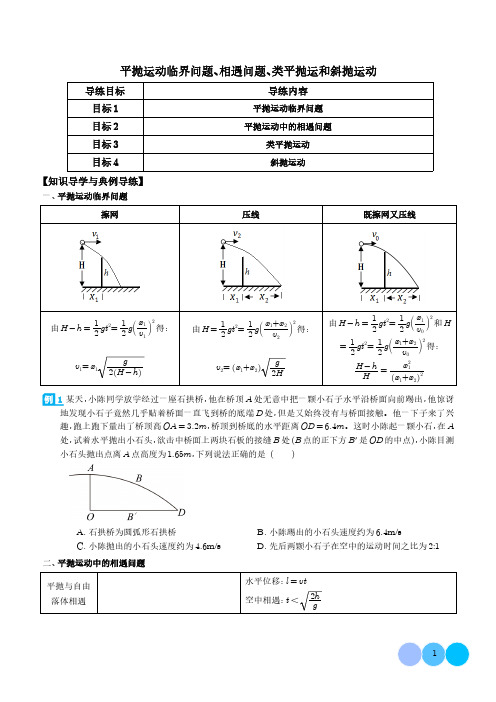 高中物理平抛运动临界问题、相遇问题、类平抛运和斜抛运动及参考答案