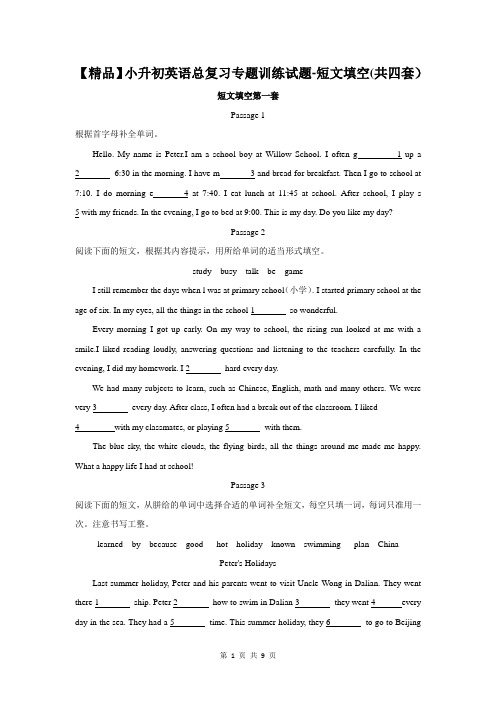 【精品】小升初英语总复习专题训练试题-短文填空(共四套)