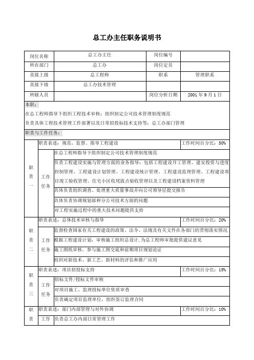 总工办主任职务说明书