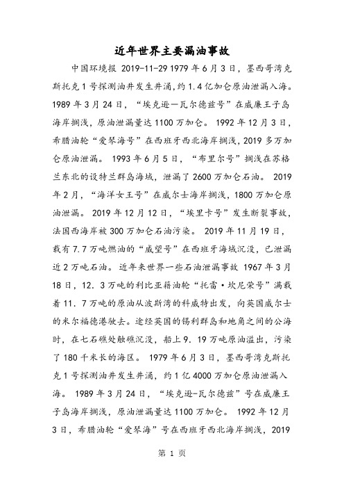 近年世界主要漏油事故-word文档