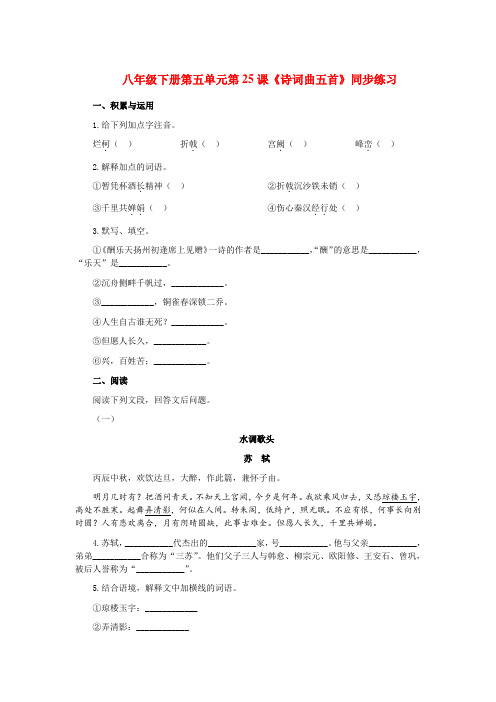 八年级语文下册 第五单元第25课《诗词曲五首》同步练习 人教新课标版
