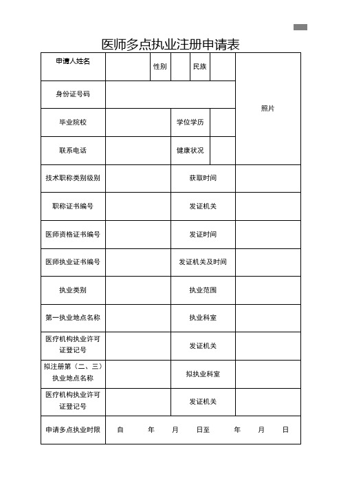 医师多点执业注册申请表