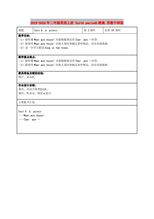 2019-2020年二年级英语上册 Unit6 period2教案 苏教牛津版
