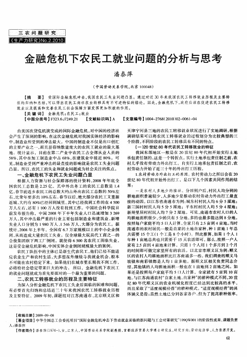 金融危机下农民工就业问题的分析与思考