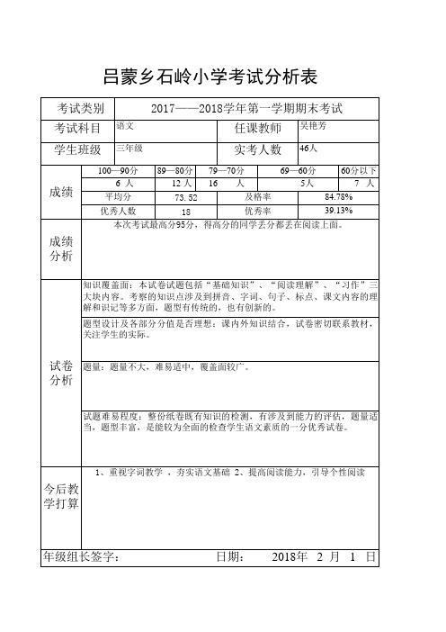 三年级语文试卷分析表