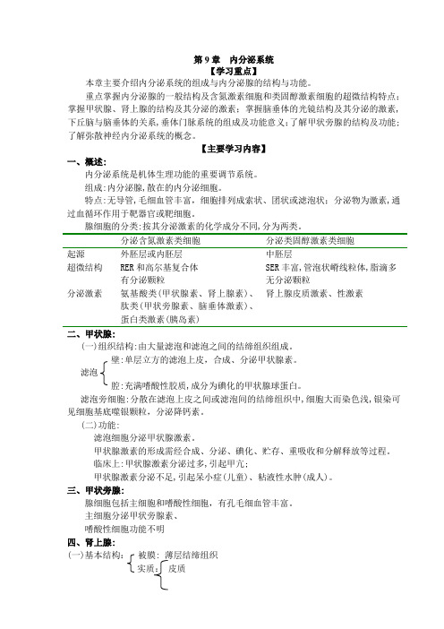 组织学与胚胎学各章知识点之第9章内分泌系统