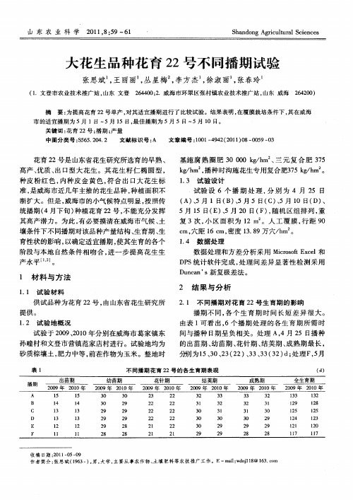 大花生品种花育22号不同播期试验