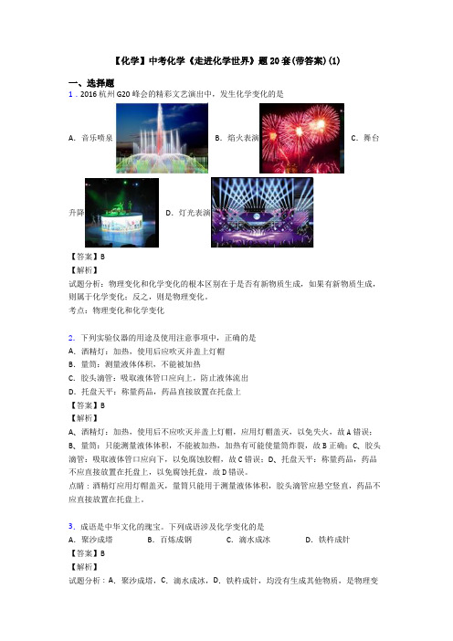 【化学】中考化学《走进化学世界》题20套(带答案)(1)