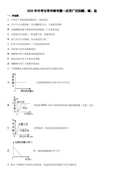 2022年中考化学冲刺专题---应用广泛的酸、碱、盐(word版有答案)