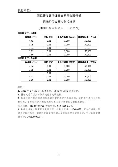 国家开发银行金融债券招标发行应急投标书
