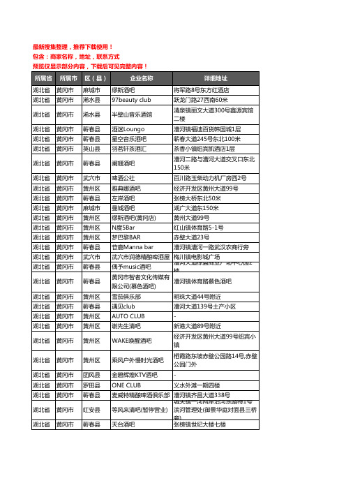 新版湖北省黄冈市酒吧企业公司商家户名录单联系方式地址大全29家