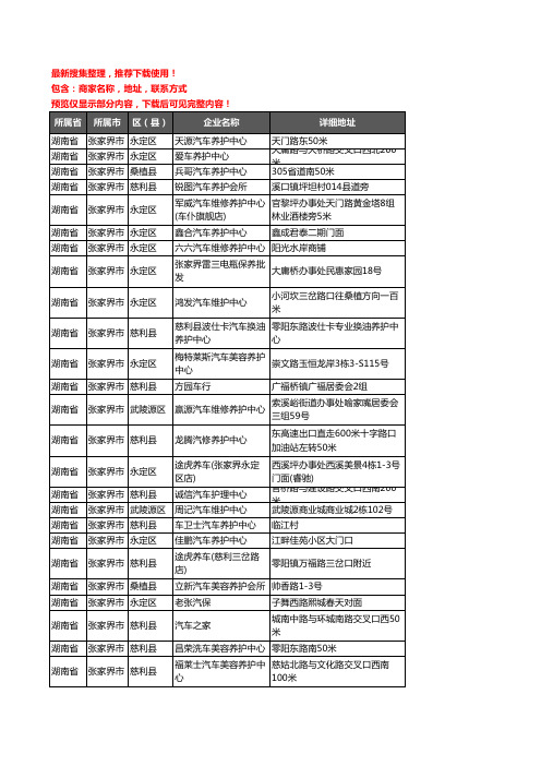 新版湖南省张家界市汽车保养企业公司商家户名录单联系方式地址大全47家