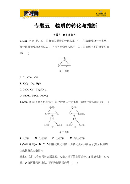 2018面对面初中化学重点专题突破专题五  物质的转化与推断(word版习题)