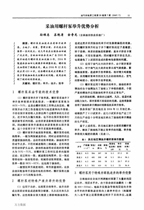 采油用螺杆泵举升优势分析