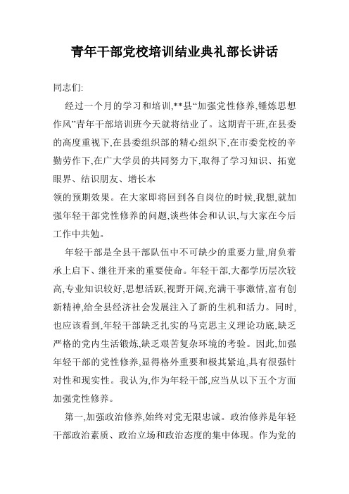 青年干部党校培训结业典礼部长讲话