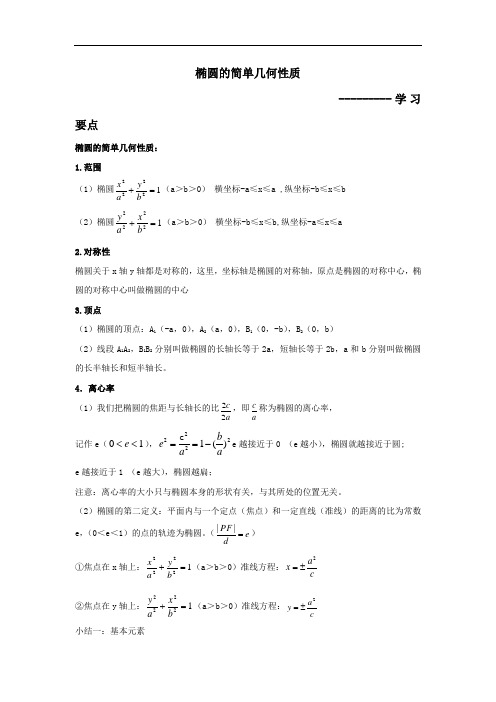 人教A版高中数学选修1-1 专题2-1-2椭圆的简单的几何性