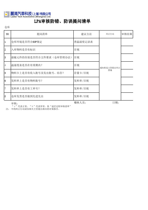 分层审核检查表