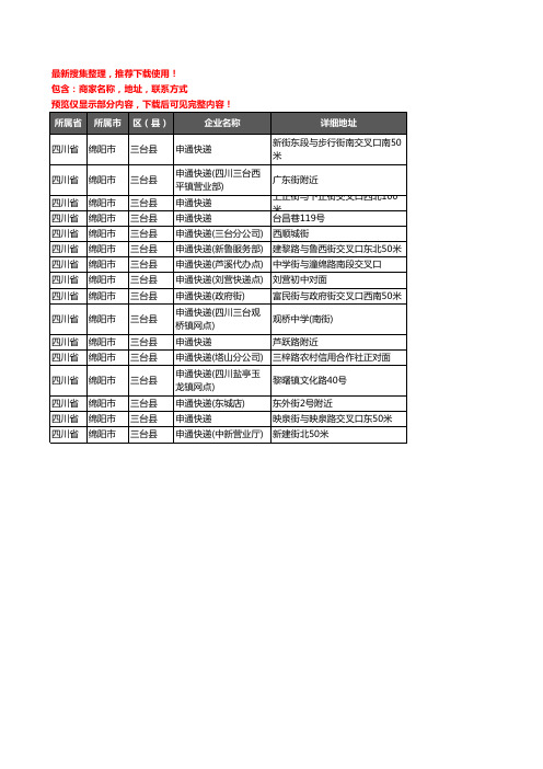 新版四川省绵阳市三台县申通快递企业公司商家户名录单联系方式地址大全16家