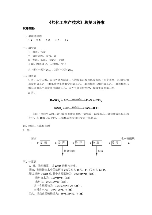 盐化工生产技术总复习样题答案