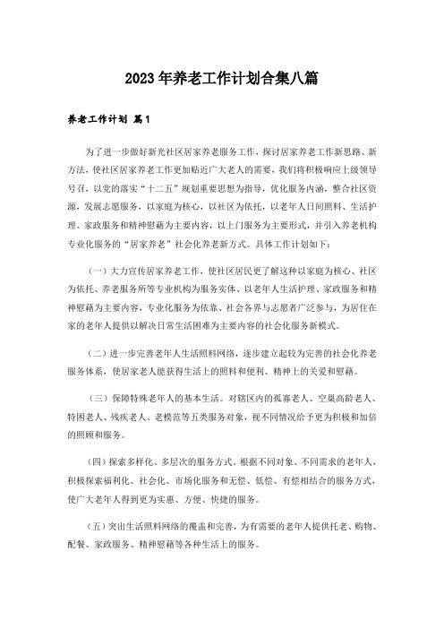 2023年养老工作计划合集八篇