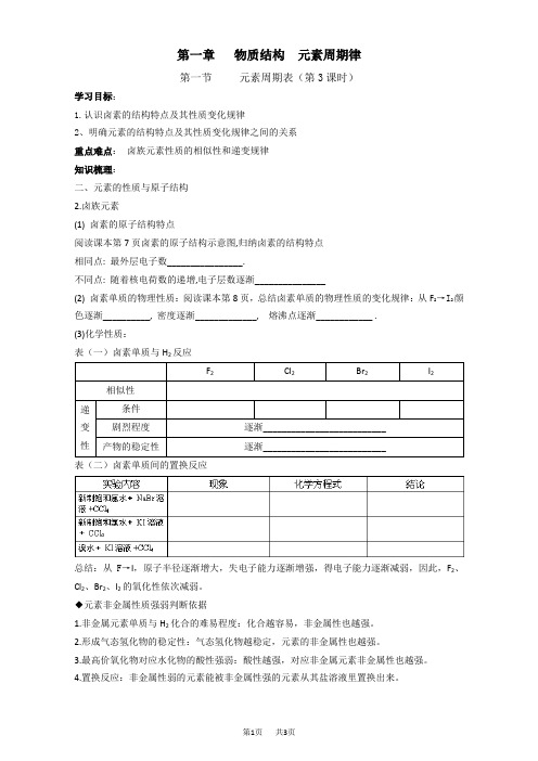 高一化学人教版必修2：元素周期表学案3 