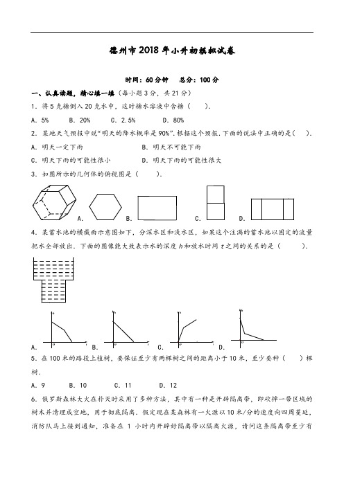 德州市2018年小升初数学全真模拟试卷(附详细解析)