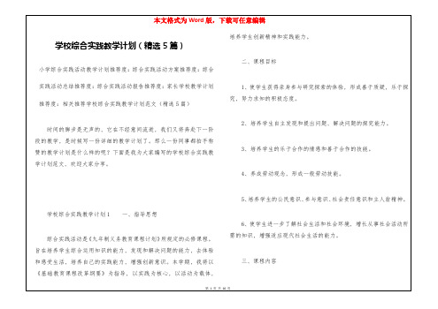 学校综合实践教学计划(精选5篇)