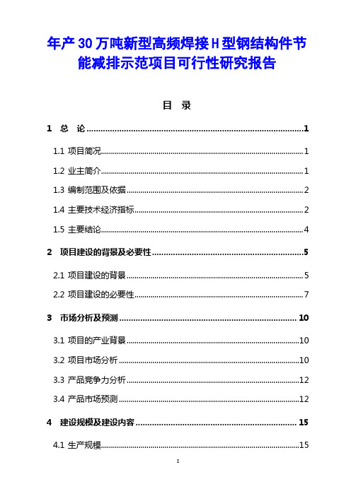 年产30万吨新型高频焊接H型钢结构件节能减排示范项目可行性研究报告