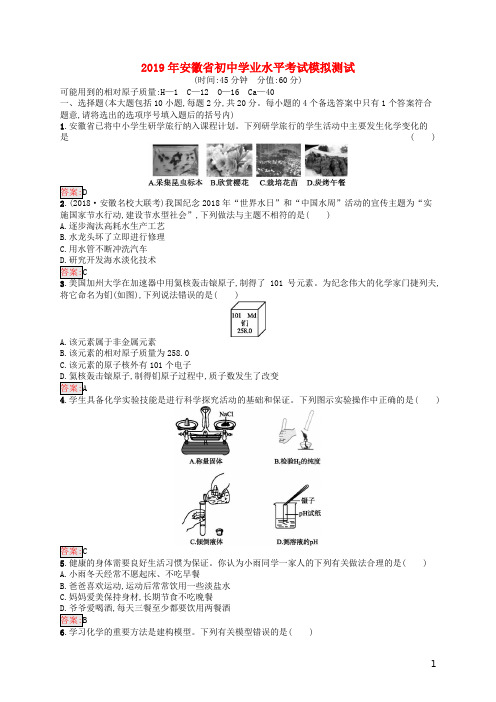 (课标通用)安徽省2019年中考化学总复习模拟测试试卷及答案