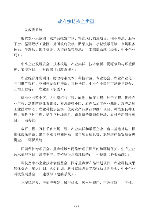 政府扶持资金类型