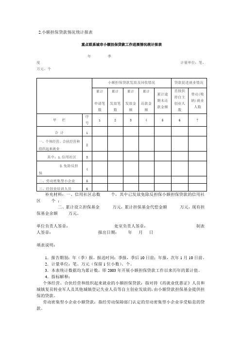 小额担保贷款情况统计报表