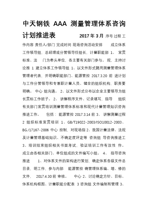 AAA测量管理体系推进计划表