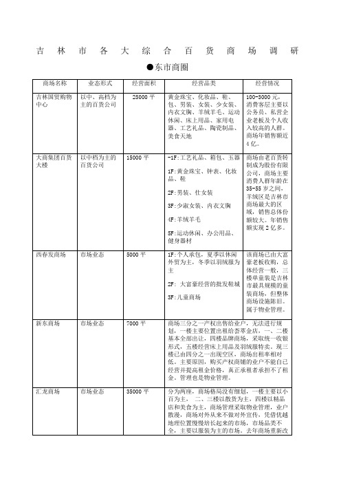 吉林市各大商场概况