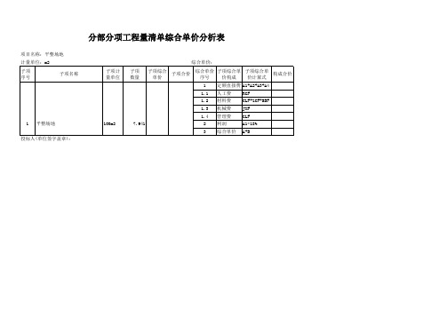 分部分项工程量清单综合单价分析表