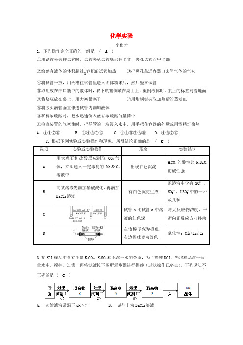 湖北黄冈2019高考化学一轮复习 化学实验训练题