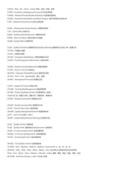 质量英文词汇