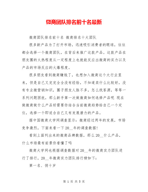 微商团队排名前十名最新