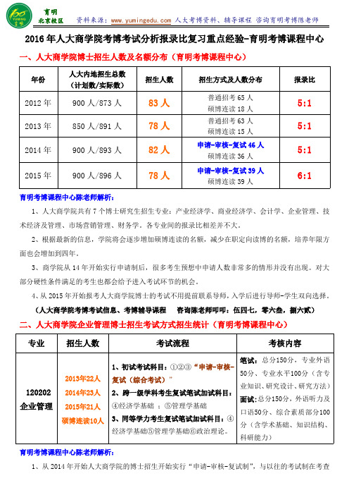 2016年人大商学院考博专业课真题资料辅导班-育明考博
