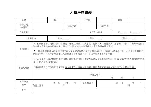 租赁房申请表格模板