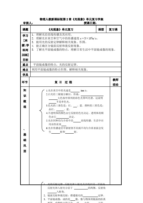 2011年中考物理《光现象》复习学案