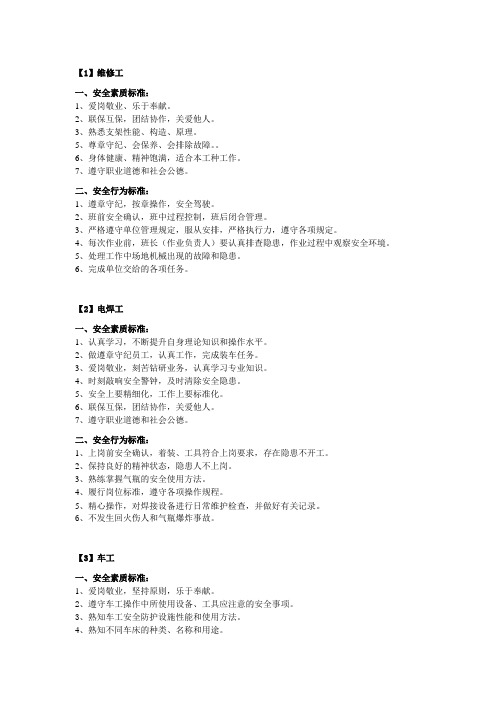 安全素质、行为标准